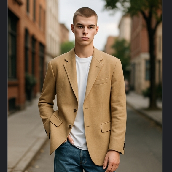 Roundtree & Yorke 100% camel hair neutral oatmeal classic sports coat sz 46L - Picture 9 of 9